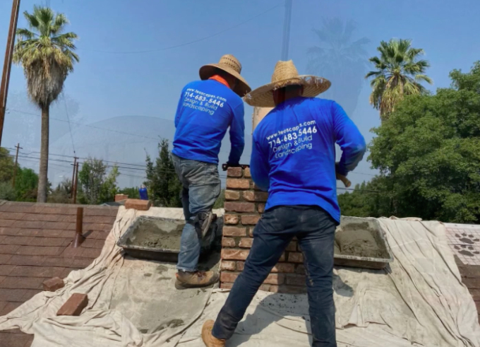 this image shows bricklayers in Corona, California
